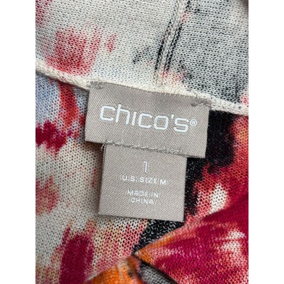 Chico's Open Front Cardigan Sweater Womens Size 1 US M Raspberry Red Floral - Picture 4 of 8